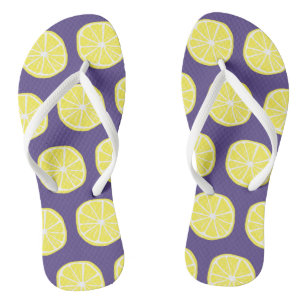 Lemon Citrus Summer Tropical Fruit Yellow Paars Teenslippers