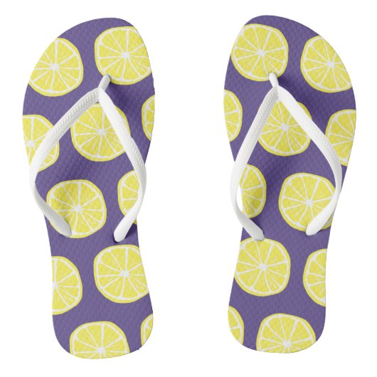 Lemon Citrus Summer Tropical Fruit Yellow Paars Teenslippers (Voetbed)