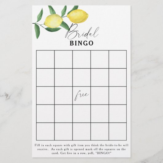 Lemon Citrus - Vrijgezellenfeest bingo (Voorkant)