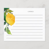 Lemon Citrus Vrijgezellenfeest Recipe Kaart (Achterkant)