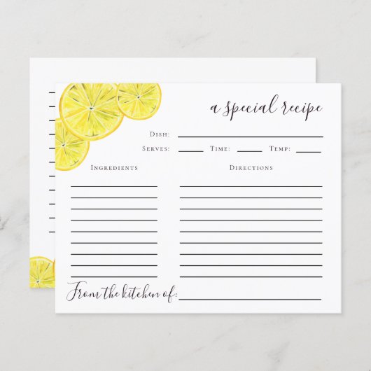 Lemon Citrus Vrijgezellenfeest Recipe Kaart (Voorkant / Achterkant)