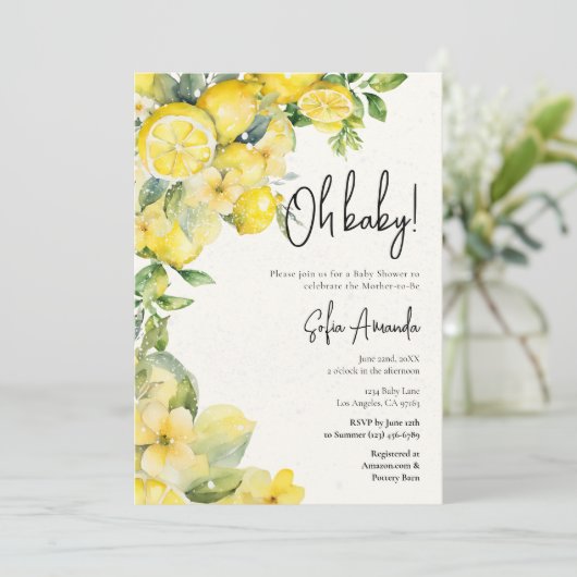 Lemon Citrus Waterverf Baby shower Kaart (Staand voorkant)