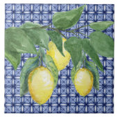 Lemon Citrus Waterverf Foliage Pattern Blue Tegeltje (Voorkant)