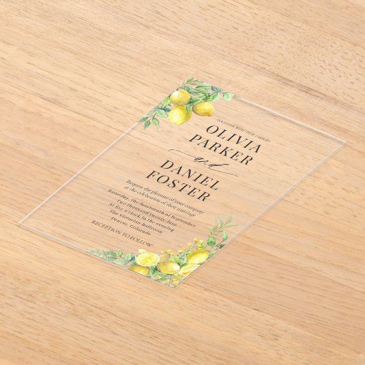 Lemon Citrus Wedding Acryl Uitnodigingen (Laagn)