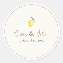 Lemon Citrus Wedding Envelope Seal Name & Date Ronde Sticker