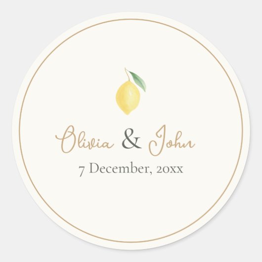 Lemon Citrus Wedding Envelope Seal Name & Date Ronde Sticker (Voorkant)