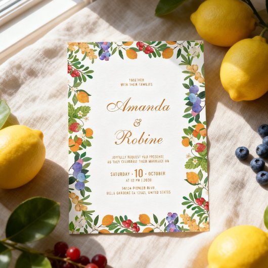 Lemon Citrus Wedding Invitation Kaart