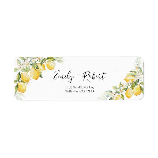 Lemon Citrus Wedding Retour Adres Label (Voorkant)
