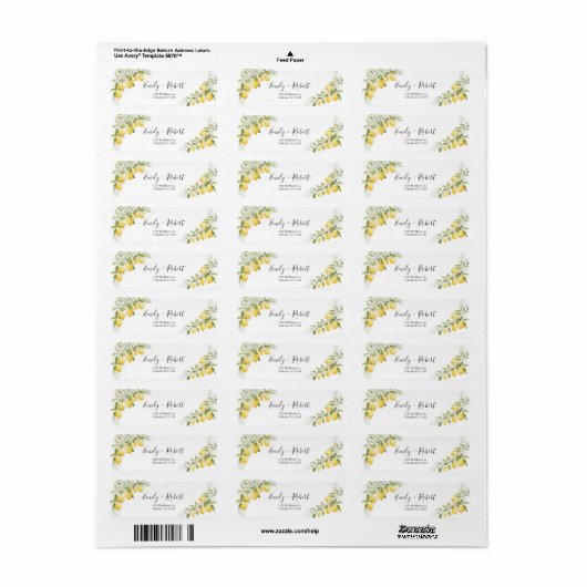 Lemon Citrus Wedding Retour Adres Label (Full Sheet)