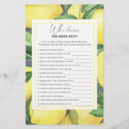 Lemon citrus - Wie kent het beste bruidespel (Voorkant)