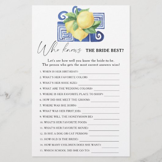 Lemon citrus - Wie kent het beste bruidespel (Voorkant)