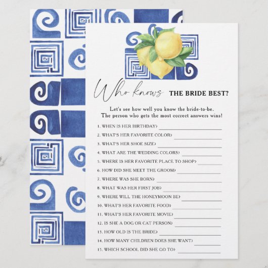 Lemon citrus - Wie kent het beste bruidespel (Voorkant / Achterkant)