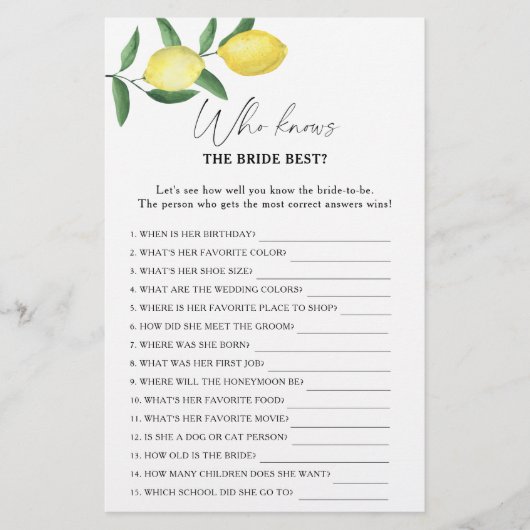 Lemon citrus - Wie kent het beste bruidespel (Voorkant)