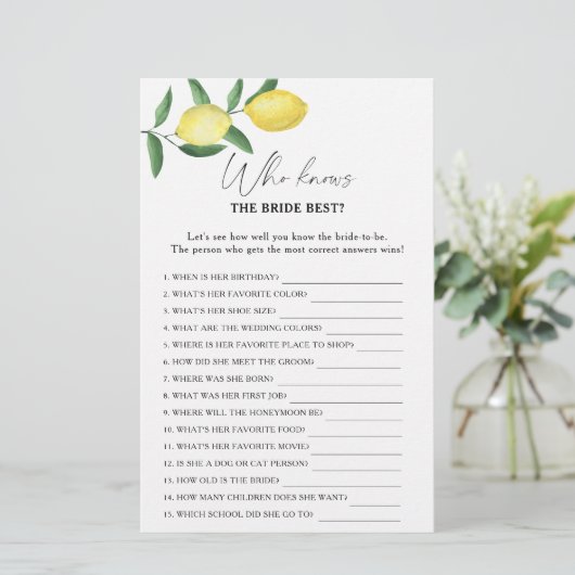 Lemon citrus - Wie kent het beste bruidespel (Staand voorkant)