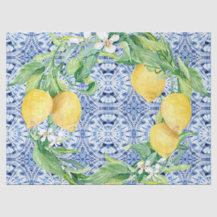 Lemon Citrus Wreath Farmhouse Navy Blue in White Tissuepapier