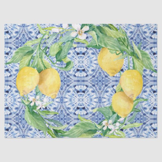 Lemon Citrus Wreath Farmhouse Navy Blue in White Tissuepapier (Voorkant)