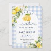 Lemon Citrus Yellow Baby Shower Boy Blue Gingham Kaart (Voorkant)