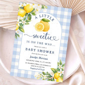 Lemon Citrus Yellow Baby Shower Boy Blue Gingham Kaart