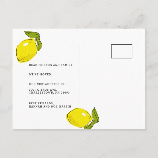 Lemon Citrus Yellow Bewegende Aankondiging Briefka (Achterkant)