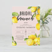 Lemon citrus zomergele roze bruinkbrunch kaart (Staand voorkant)