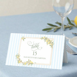 Lemon Coastal Stripe Personalized Wedding Plaatskaartje