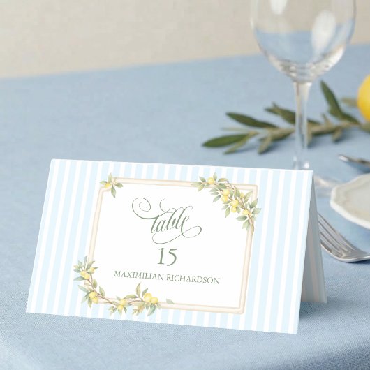 Lemon Coastal Stripe Personalized Wedding Plaatskaartje