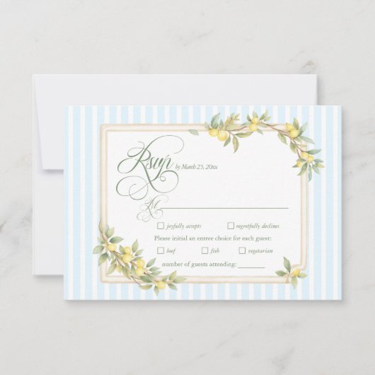 Lemon Coastal Stripe Wedding Menu Choice RSVP (Voorkant)