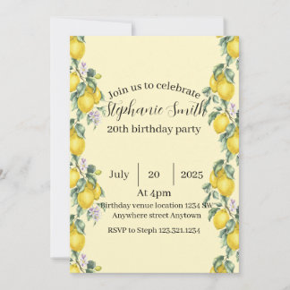 Lemon Cocktail Summer Birthday Invitation  Kaart