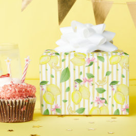 Lemon Coquette Pink Bows And Yellow Stripes Cadeaupapier