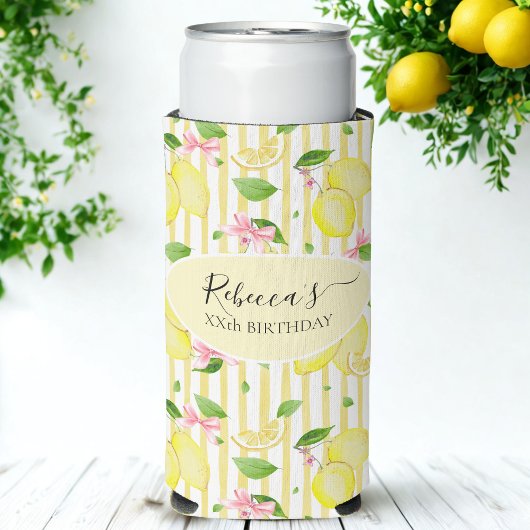 Lemon Coquette Pink Bows And Yellow Stripes Seltzer Blikjeskoeler