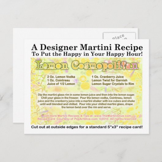Lemon Cosmopolitan Martini Recept Briefkaart (Voorkant / Achterkant)