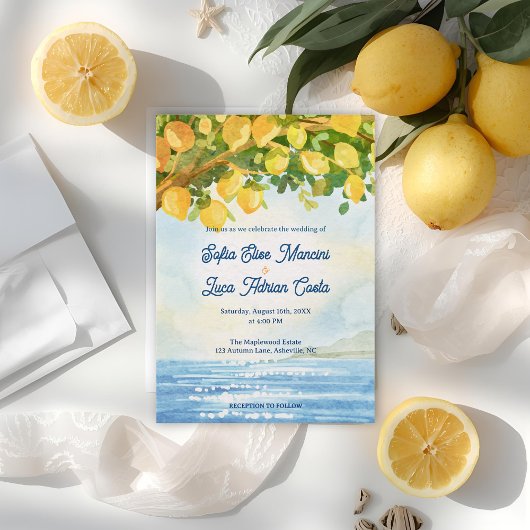 Lemon Costal Mediterranean Wedding Invitation  Kaart