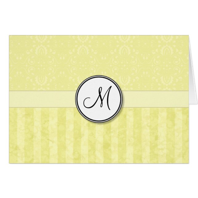 Lemon Cream Damask met Stripes en Monogram (Voorkant Horizontaal)