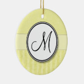 Lemon Cream Damask met Stripes en Monogram Keramisch Ornament (Rechts)