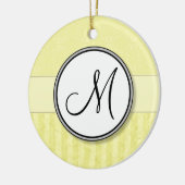 Lemon Cream Damask met Stripes en Monogram Keramisch Ornament (Links)