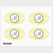 Lemon Cream Damask met Stripes en Monogram Ovale Sticker (Vel)