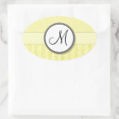 Lemon Cream Damask met Stripes en Monogram Ovale Sticker (Tas)