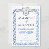 Lemon Crest Blue Mediterrane Tegels bruiloft Kaart (Voorkant)