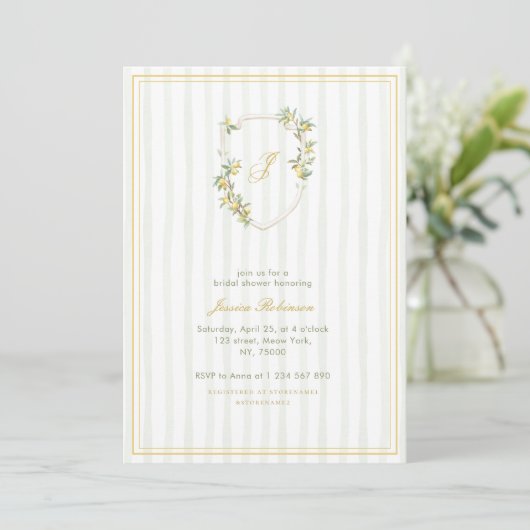 Lemon Crest Monogram Elegante Italiaanse Bruidsfee Kaart (Staand voorkant)