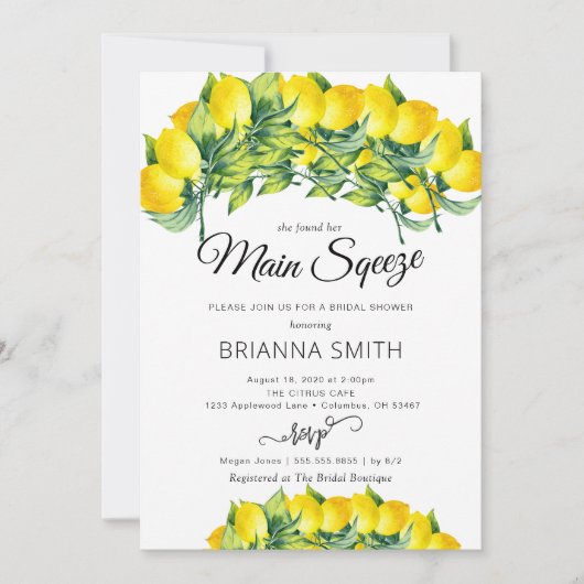 Lemon Crown Bridal Shower-uitnodiging Kaart (Voorkant)