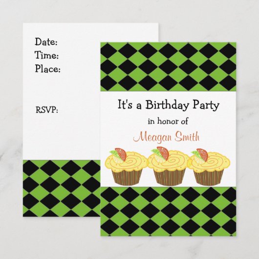 Lemon Cupcake Birthday Uitnodiging (Voorkant / Achterkant)