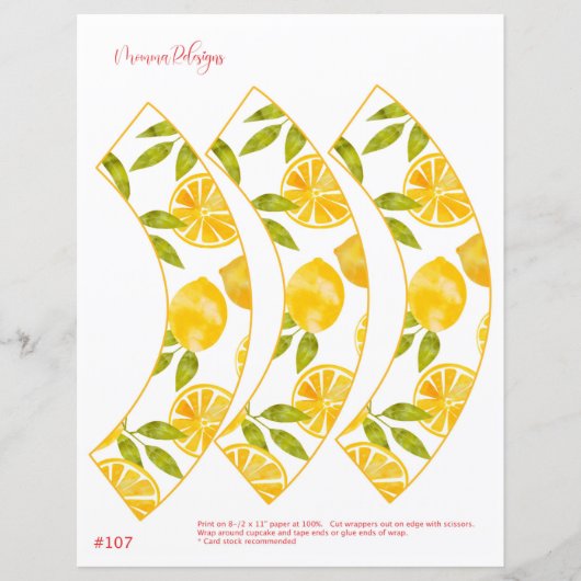 LEMON cupcake wrapper, met citroenthema cupcakes (Voorkant)