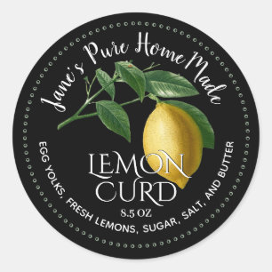 Lemon Curd Fruit Spread  Illustration Black Ronde Sticker