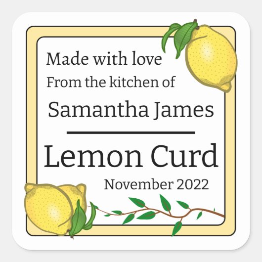 Lemon Curd Handmade Food Vierkante Sticker (Voorkant)