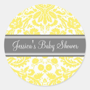 Lemon Damask Baby shower Favor Stickers