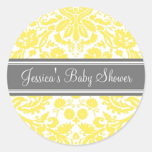 Lemon Damask Baby shower Favor Stickers (Voorkant)