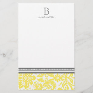 Lemon Damask Wedding Monogram Stationery Briefpapier