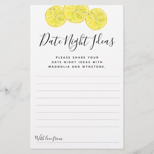 Lemon Date Night Ideeën Kaarten (Voorkant)