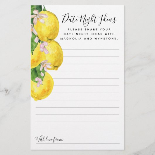 Lemon Date Night Ideeën Kaarten (Voorkant)