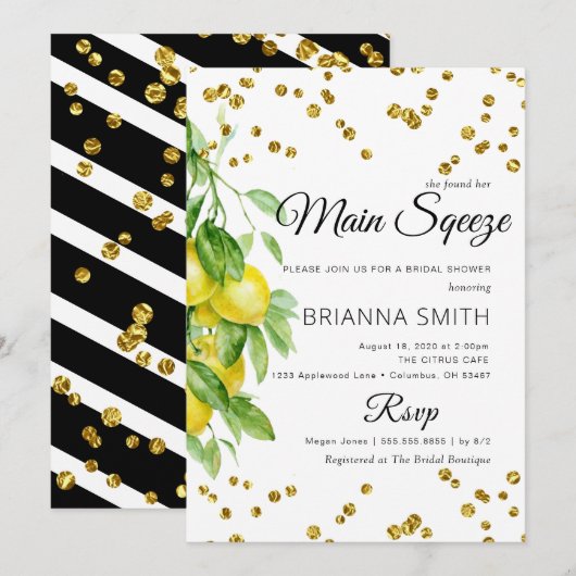 Lemon Decorated Elegant Bridal Shower Invitation Kaart (Voorkant / Achterkant)